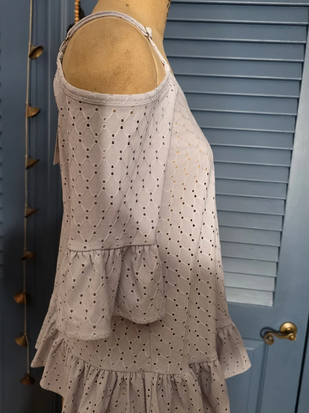 Michael Kors Light Lavender Cold-Shoulder Eyelet Ruffle Camisole